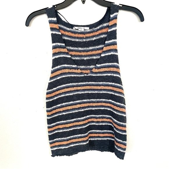 NEW O'Neill Montauk Stripe Knit Sweater Tank Top Slate Blue Grey Womens Medium - Picture 2 of 8